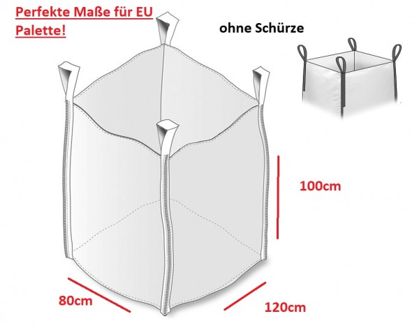 EU-Paletten Big Bag 80 x 120 x 100 cm ohne Schürze